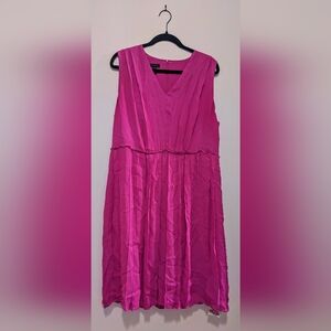 Escada 100% Silk Pleated Swingy Fuchsia Knee Length Dress s XL/44